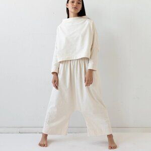 Lauren Winter Ivory Cotton Flannel Esme Drop Crotch Lagenlook Pants Size Small